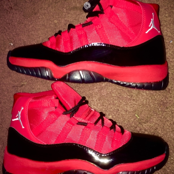 Jordan Red and Black Athletic Shoes with Patent Leather